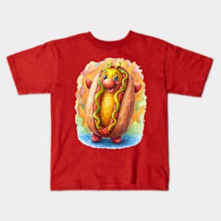 Hot Dog Anime Face Kids T-Shirt